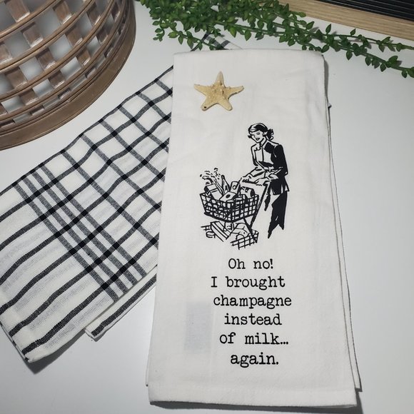 Stitch & Weft I 2, Flour Sack Towel(s) "Oh No I brought Champagne" 100% … - Picture 3 of 9